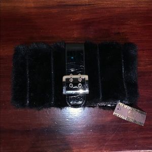 Black Faux fur and vinyl clutch
